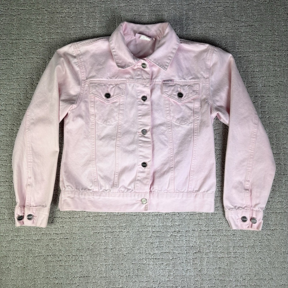 Ethyl Women's Pink Jean Jacket M Regular Fit Button Front Pockets Long Sleeve